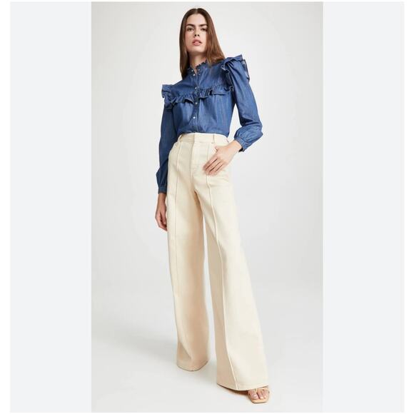 Veronica Beard Tes Chambray Button Down Top Denim Jean Blue Ruffle Western 4 - Picture 3 of 9